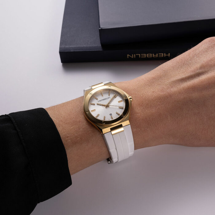 Orologio Herbelin Cap Camarat Quadrante Oro Cinturino Bianco - immagine 2