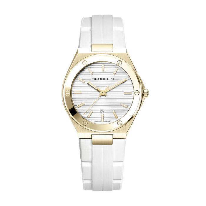 Orologio Herbelin Cap Camarat Quadrante Oro Cinturino Bianco